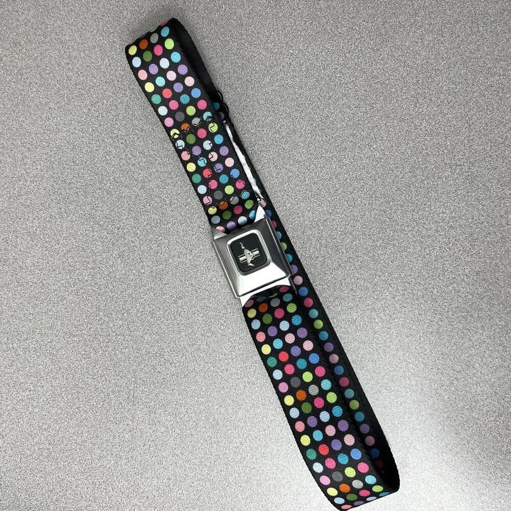 Buckle Down Ford Seatbelt Belt Metal Buckle Mustang Logo Polka Dot Mutli Nylon